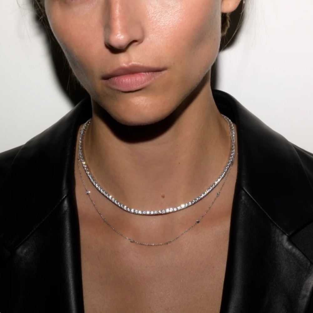 Silver and White Minimalist Tennis Necklace